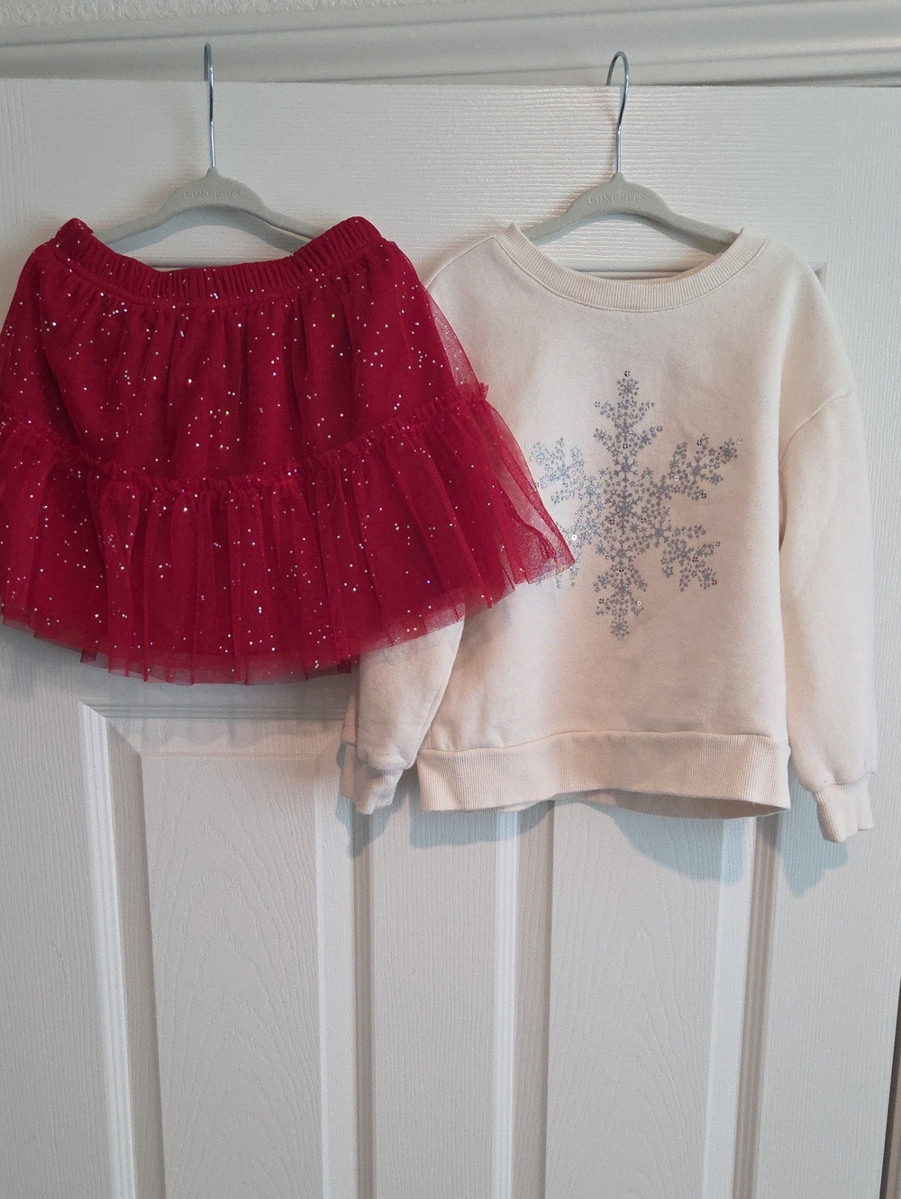Carter's Cream Snowflake Sweatshirt with Sparkle And RED SKIRT